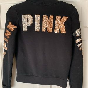 PINK black hoodie with rose gold sequin detail